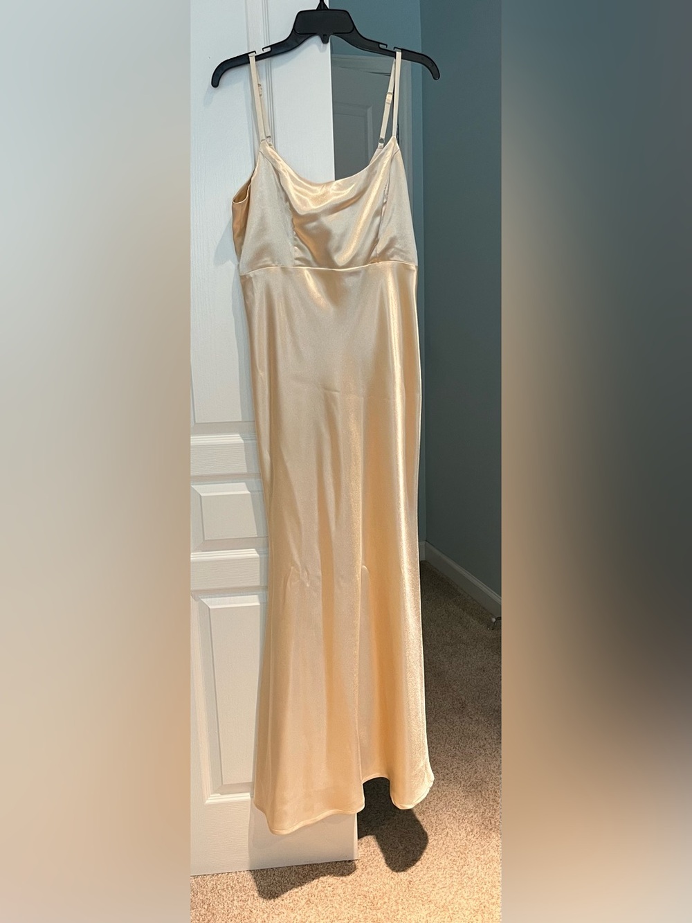 Lulu's Satin Maxi Slip dress in Champagne Gold.